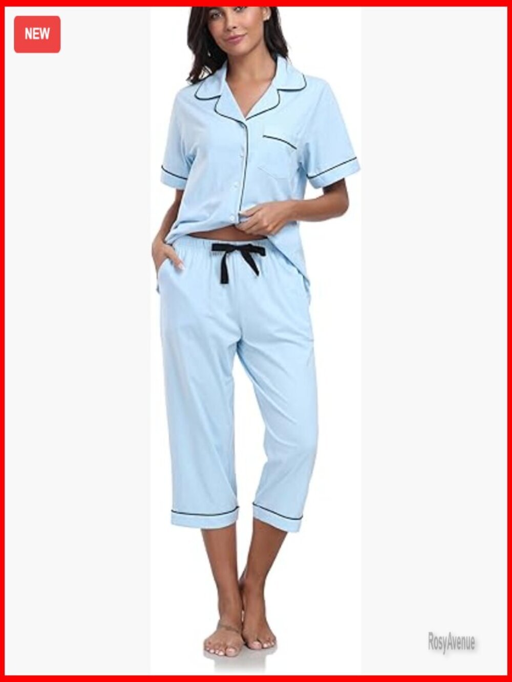Cotton Pajama Set Short Sleeve Capri Sleepwear Button Down Lounge